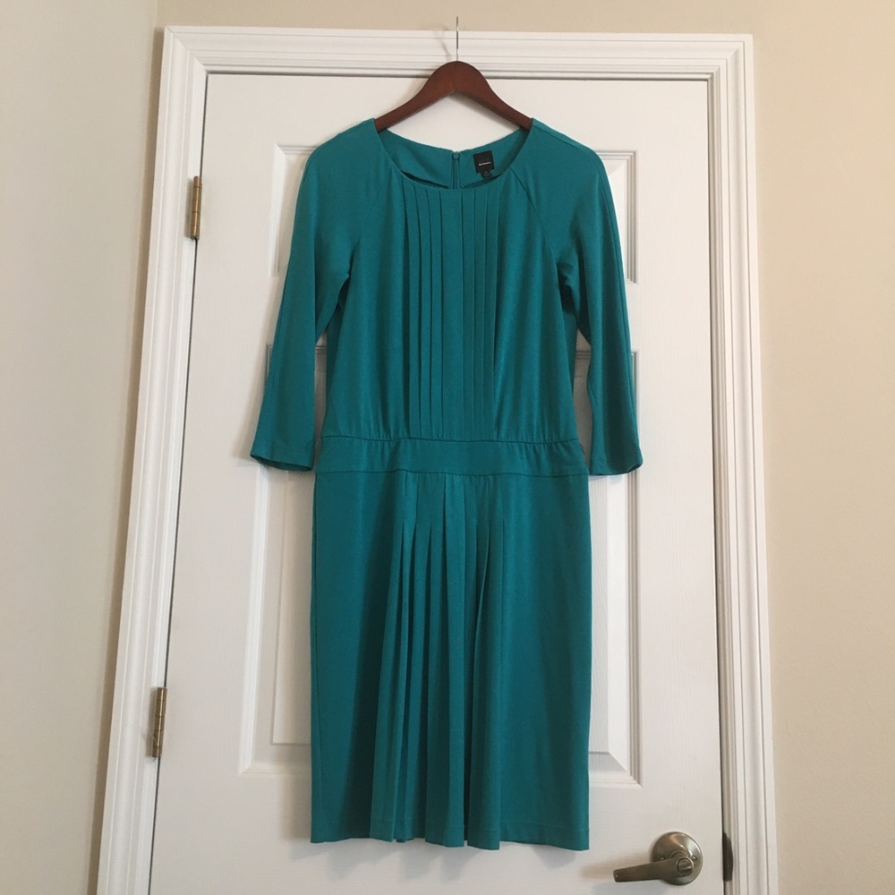 Saks Fifth Avenue BLACK Label Turquoise Pleated Drop Waist Dress